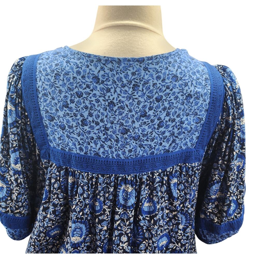 Old Navy Womens 2X Blue Floral Peasant Blouse Boho Hippie Cottagecore Pockets - Picture 6 of 13